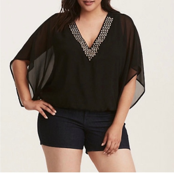 NWT Torrid chiffon overlay studded blouse - Picture 3 of 8